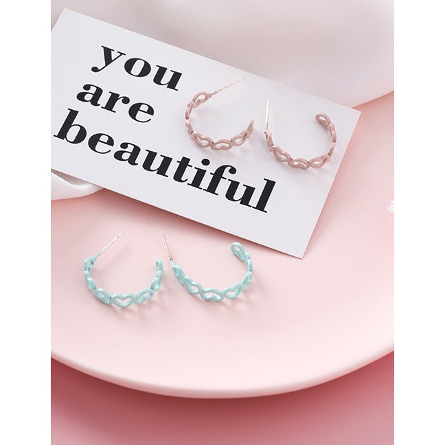 LRC Anting Tusuk Fashion S925 Silver Needle Paint C-type Semicircular Hollow Love Earrings F68104