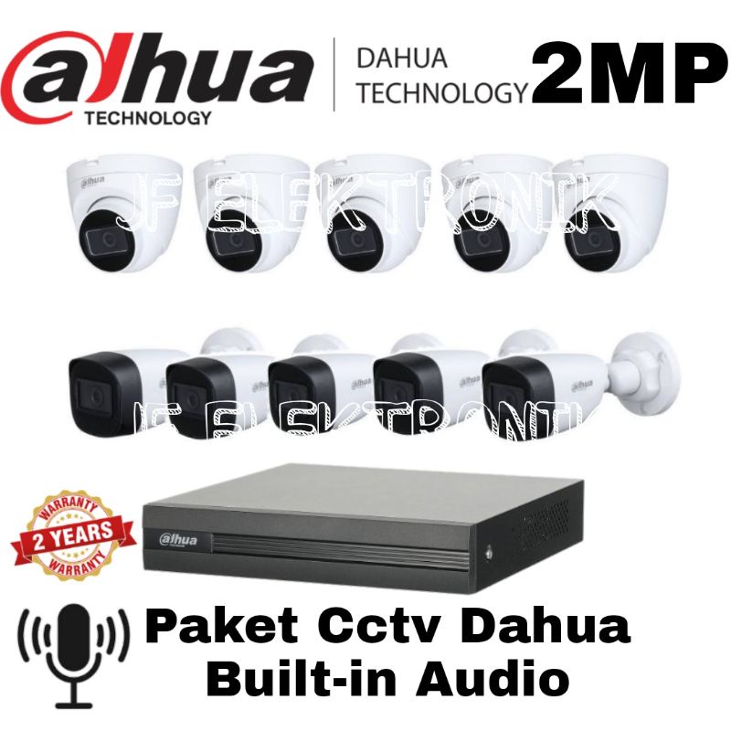 Paket Cctv Dahua 16 Channel 10 Kamera 2mp Built-in Audio Komplit Tinggal Pasang