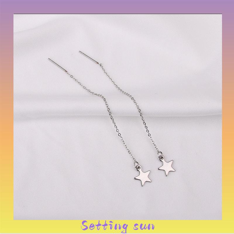 2Pcs Anting Korea Wanita Panjang Model Tusuk Tindik Rantai Rumbai Earring Perhiasan Fashion TN