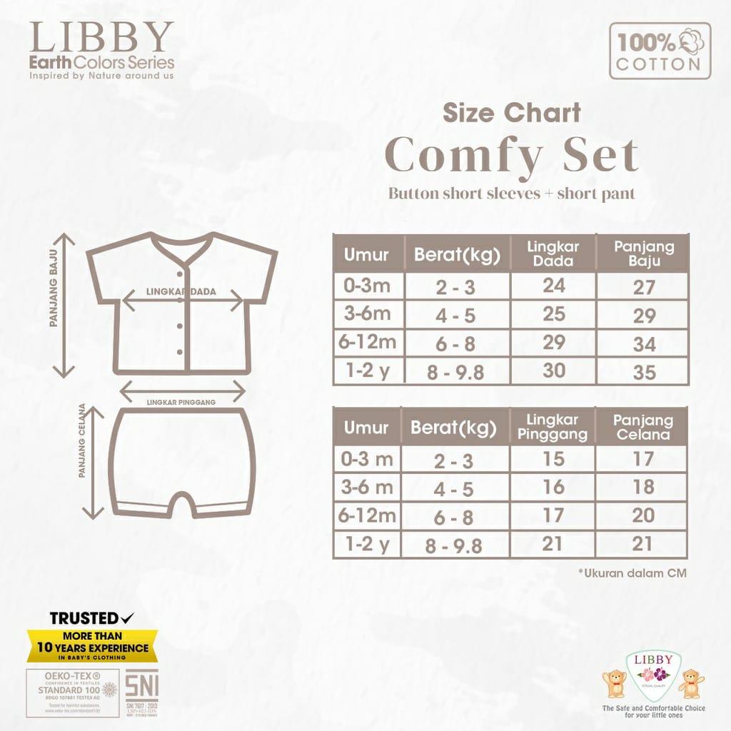 LIBBY (1pcs) Comfy Set Kombinasi Earth Series Stelan Baju + Celana PENDEK (0-2 Thn)