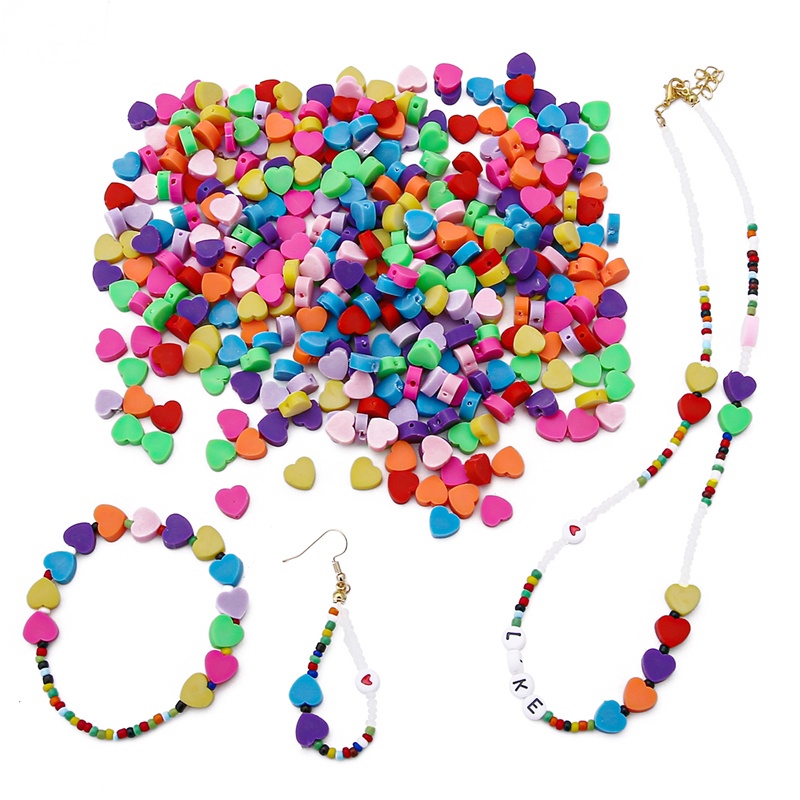 30Pcs/lot 9x10mm Clay Love Heart Spacer Solid Bead Polymer Clay Loose Beads Needlework For Jewelry Making Bracelets Earrings DIY