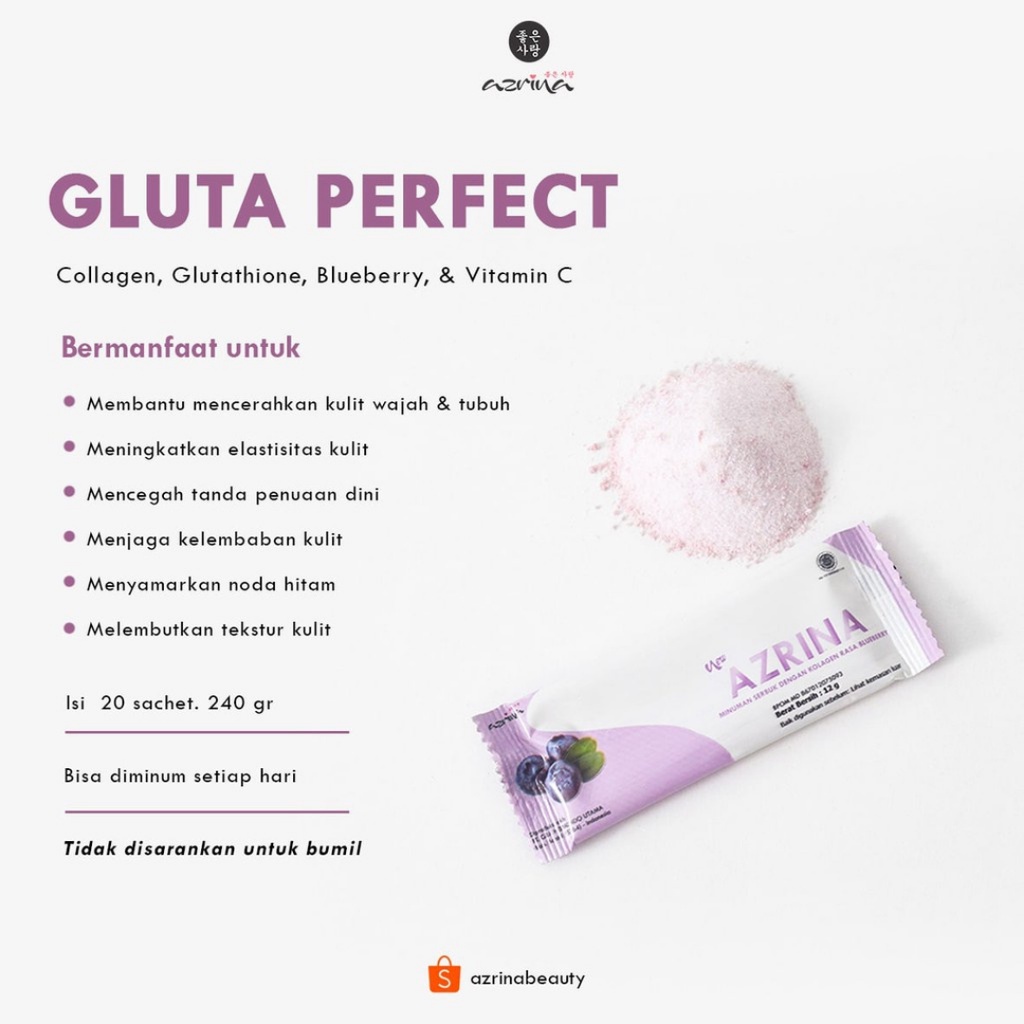 [ FREE GIFT ] Azrina Gluta Perfect (Minuman Collagen Rasa Blueberry) New Pack BPOM