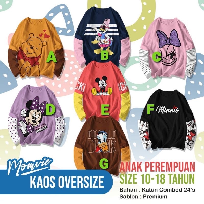 MOMVIE oversize kaos karakter lengan panjang size 10-18 y by paddlekids long sleeve