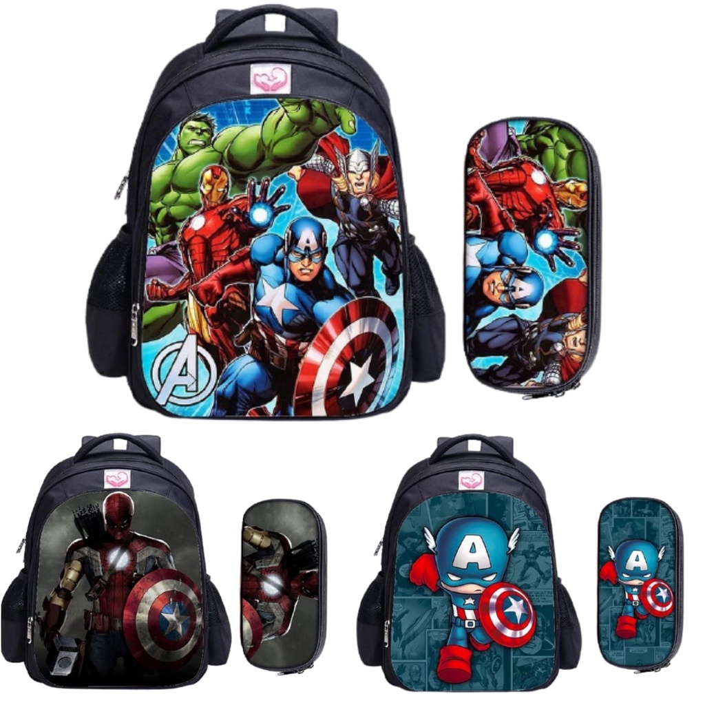 NIQABIS Tas Ransel Anak Laki Laki Karakter Avengers Marvel Tas Sekolah Anak PG PAUD TK SD Tas Anak