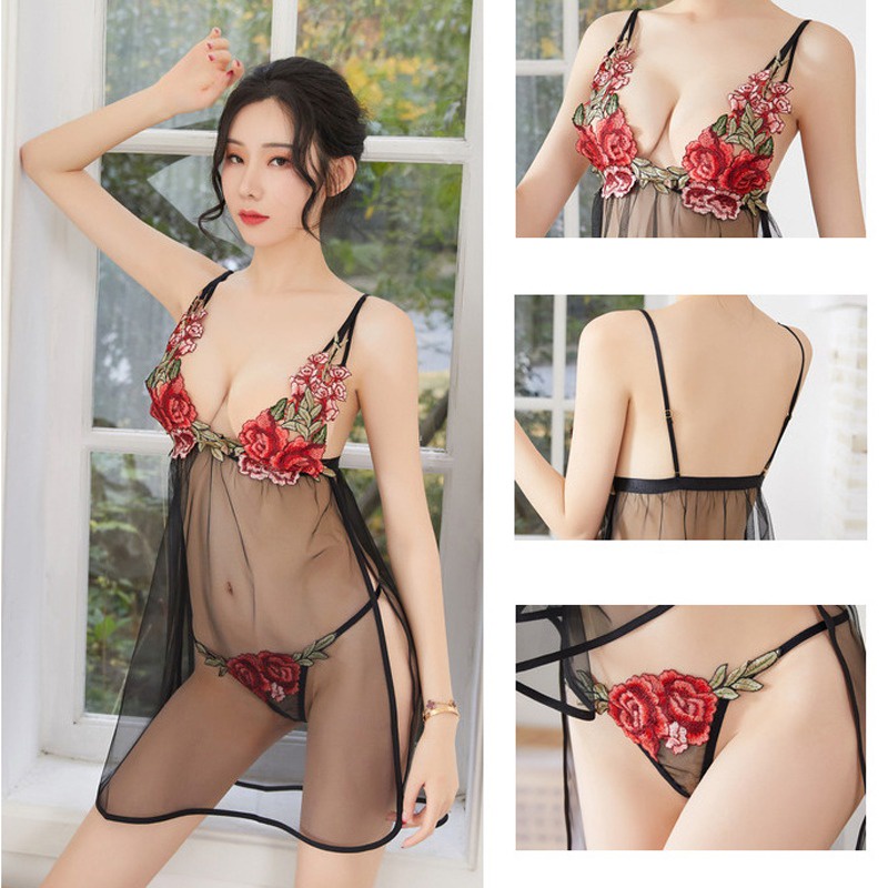 ORANGE ADULT Lingerie Seksi Baju Tidur Dewasa Wanita / Baju Tidur Dewasa Wanita Tembus Pandang / Lingerie Sexy Dengan Bunga Sulam1371