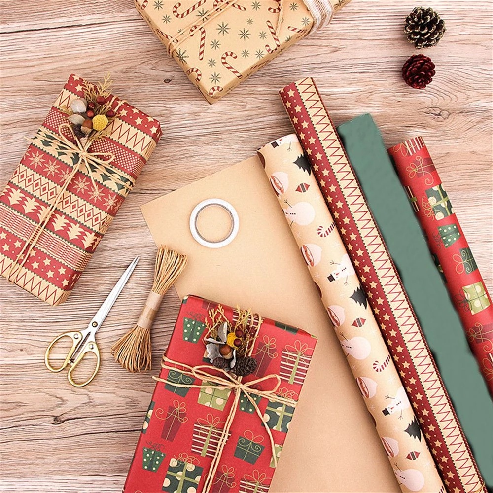 [ 70*50cm Christmas DIY Gift Box Kraft Wrapping Paper Decoration for Home New Year Christmas Festival Party ]