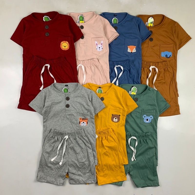 SETELAN BUTTON UNISEX/BAJU ANAK LAKI-LAKI DAN PEREMPUAN/SET BUTTON SABLON BY PINEAPPLE