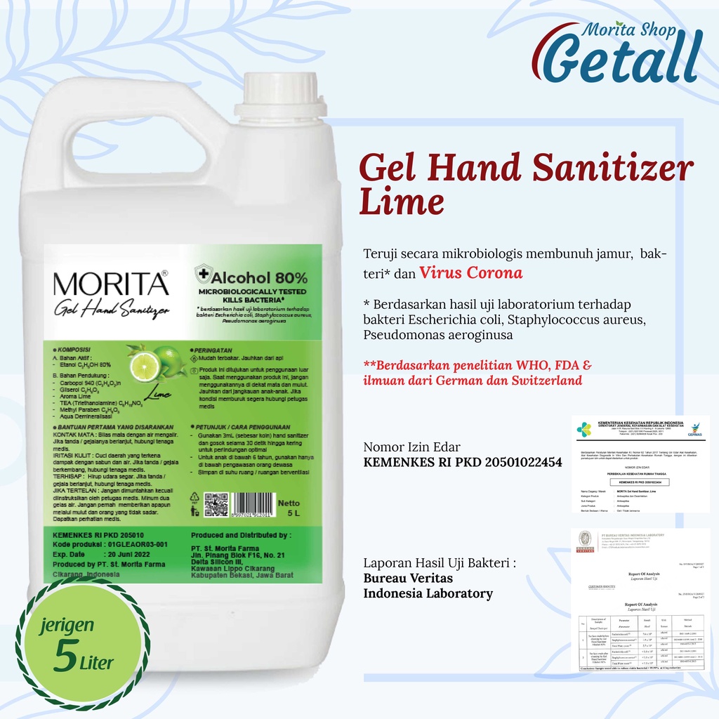 Gel Hand Sanitizer Lime 5 Liter