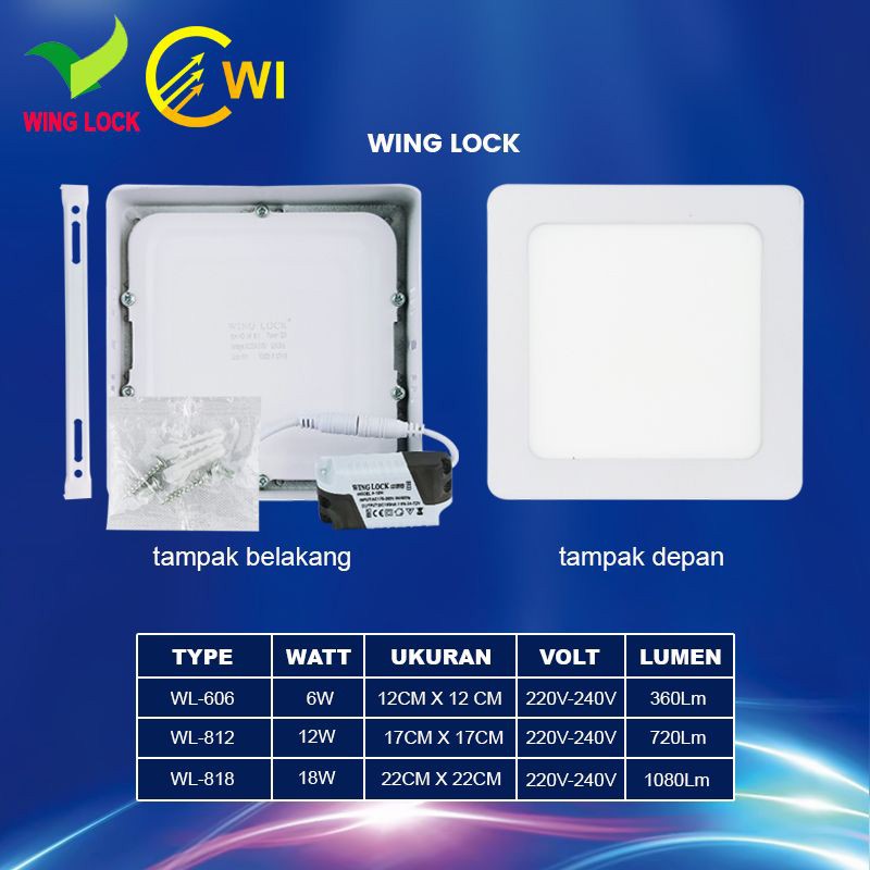 Downlight OB Kotak Panel LED 6W 12W 18W Wing Lock /Lampu Plafon Outbow