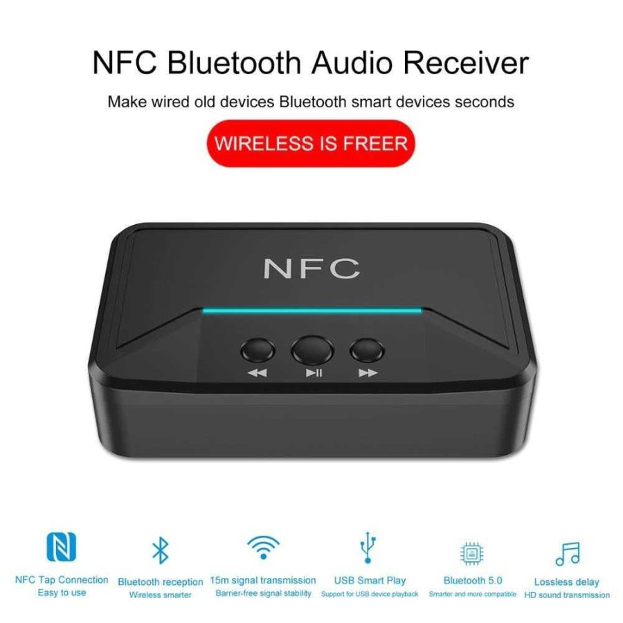 Audio Bluetooth 5.0 Receiver NFC Stereo Car Kit Speaker - BT200 - Black