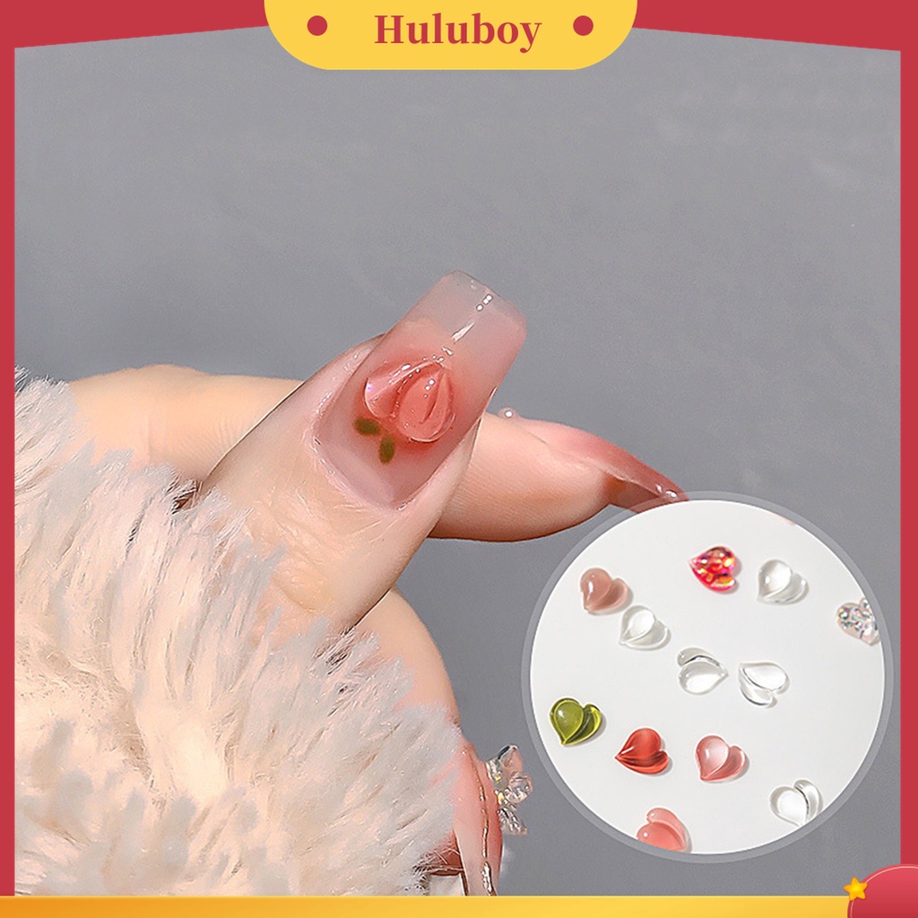 Huluboy Huluboy♡ 25 Pcs Ornamen Kuku Bentuk Hati Peach 3D Serbaguna Bahan Resin Untuk Nail Art Charms Wanita