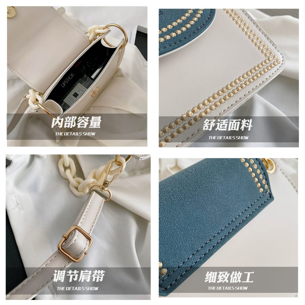 TAS SELEMPANG WANITA PESTA KOREA SLING BAG MEWAH IMPORT KULIT PUTIH BIRU RANTAI ABG MEIN TA153W1 ORI