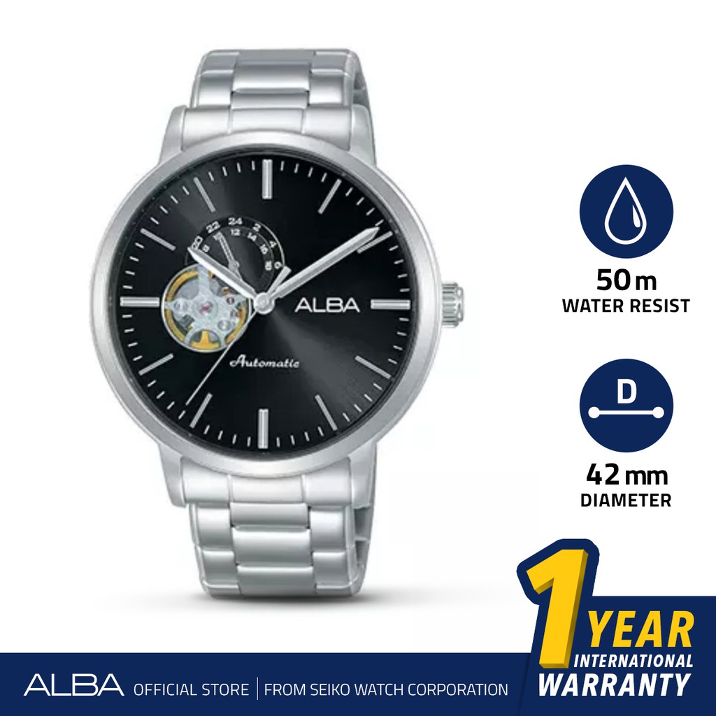 Alba Signa Automatic Stainless Steel Black Dial A9A001 Original Jam Tangan Pria