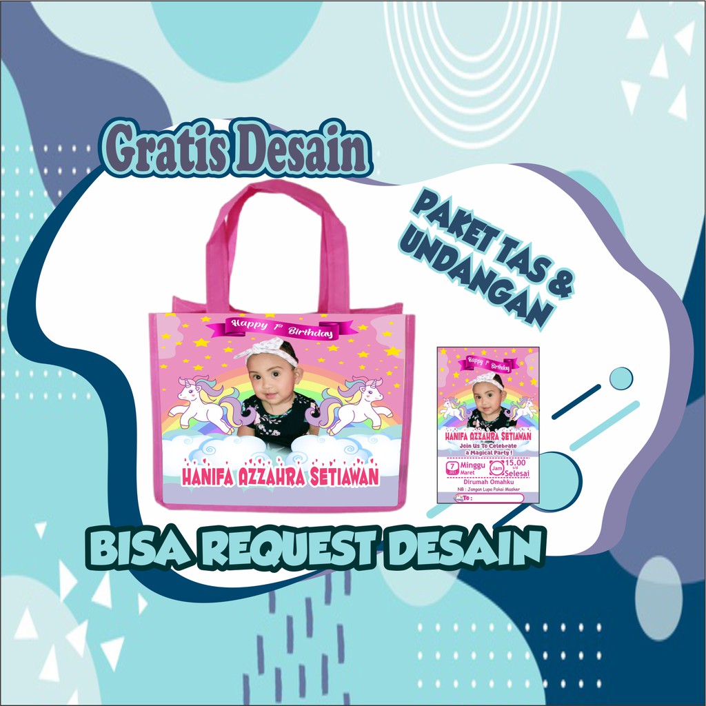 PAKET ULTAH B - TAS JINJING / GOODIE BAG DAN UNDANGAN ULANG TAHUN ANAK | BISA REQUEST DESAIN-1