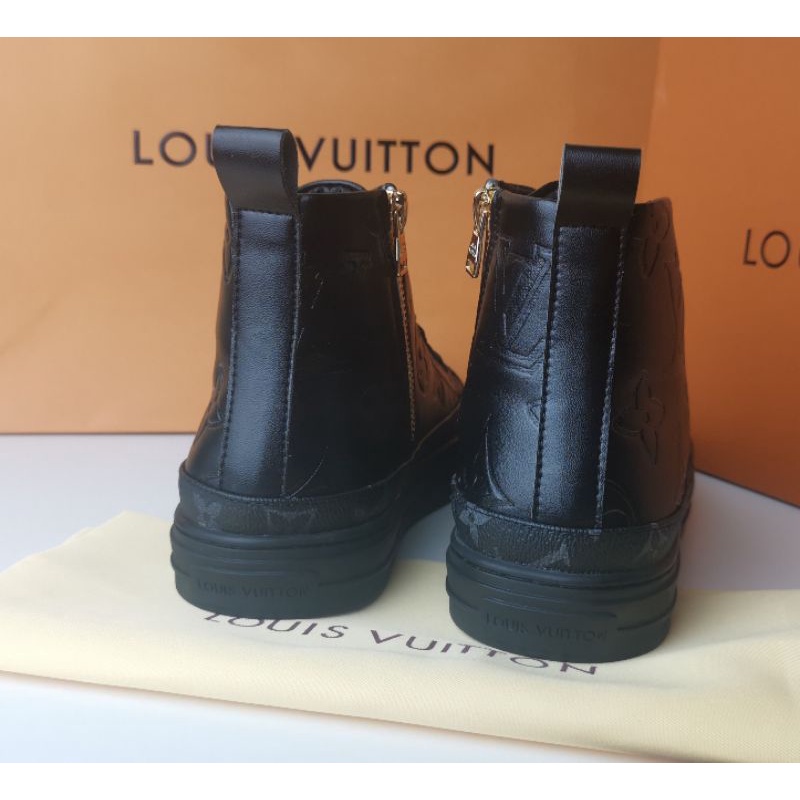 sepatu lv sneaker mirror quality shoes boots pria hitam kulit asli