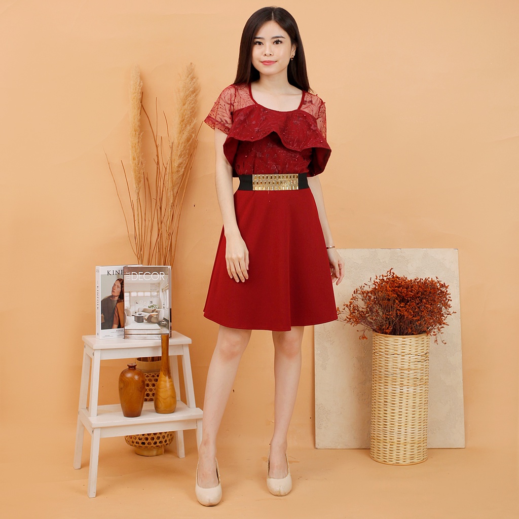 Kathryn collection # 160, Dres rok mekar scuba import premium kombinasi tile gliter mutiara free belt