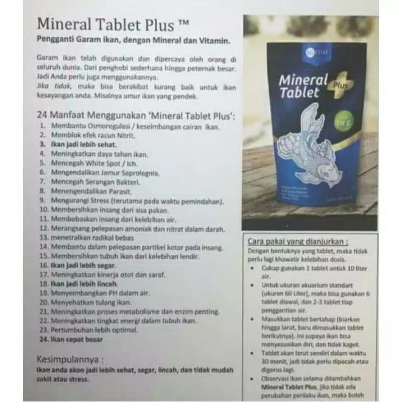 (40 tablet) Mineral Tablet Plus SG Fish Vitamin C Garam Ikan 40 Kaplet 280gr