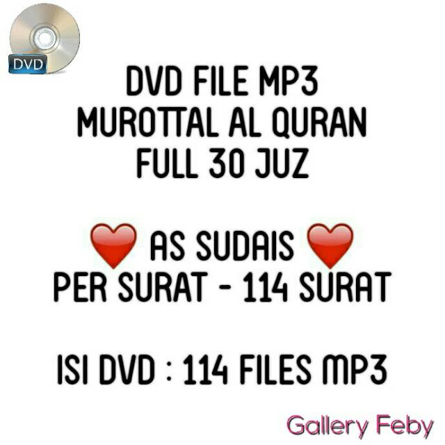DVD MUROTTAL AL-QURAN MP3 AS-SUDAIS FULL 30 JUZ MUROTAL CD MURAH