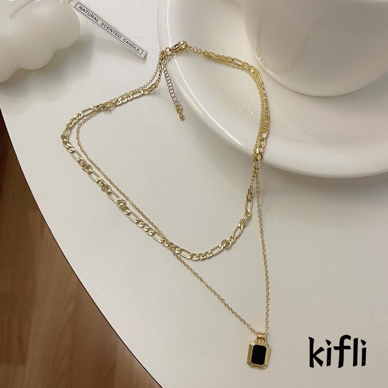 Kalung Rantai Klavikula Model Lapis Ganda Warna Hitam