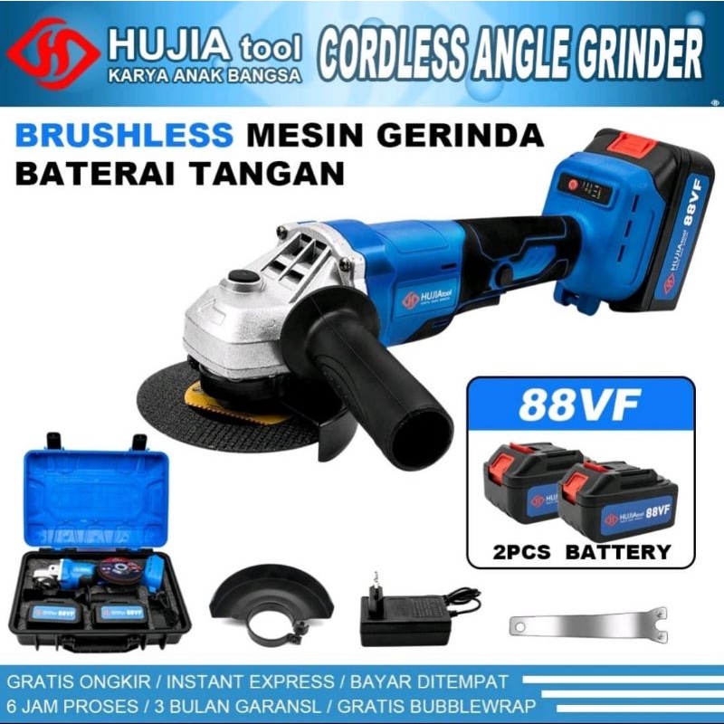Canggih HUJIA 2521 Cordless Angle Grinder 88V  Mesin Gerinda Baterai Hujia 88V