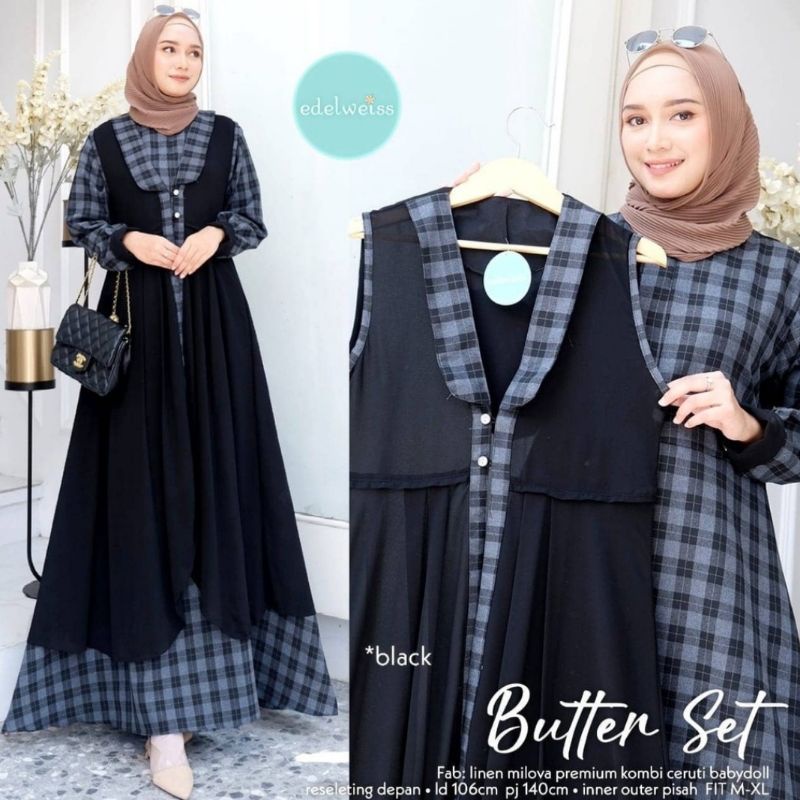 GAMIS  JUMBO Fashion Muslim murah PLUS BLAZER CERUTY PISAH BUTTER GAMIS SHAKILA