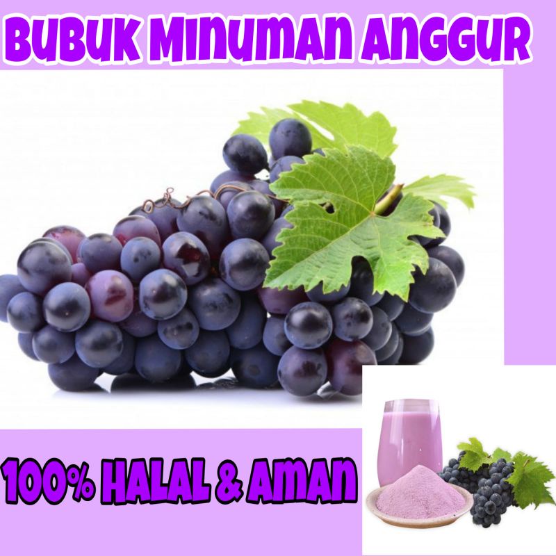 

BUBUK MINUMAN ANGGUR 100 GRAM SERBUK MINUMAN ANEKA RASA 100 GR HALAL GRAPE BUBBLE PREMIUM BOBA PEARL UNGU TERENAK HAPPY TIME KEKINIAN INSTAN POWDER warna warni bandung LENGKAP