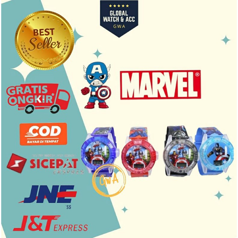 Jam anak laser musik karakter Capten america