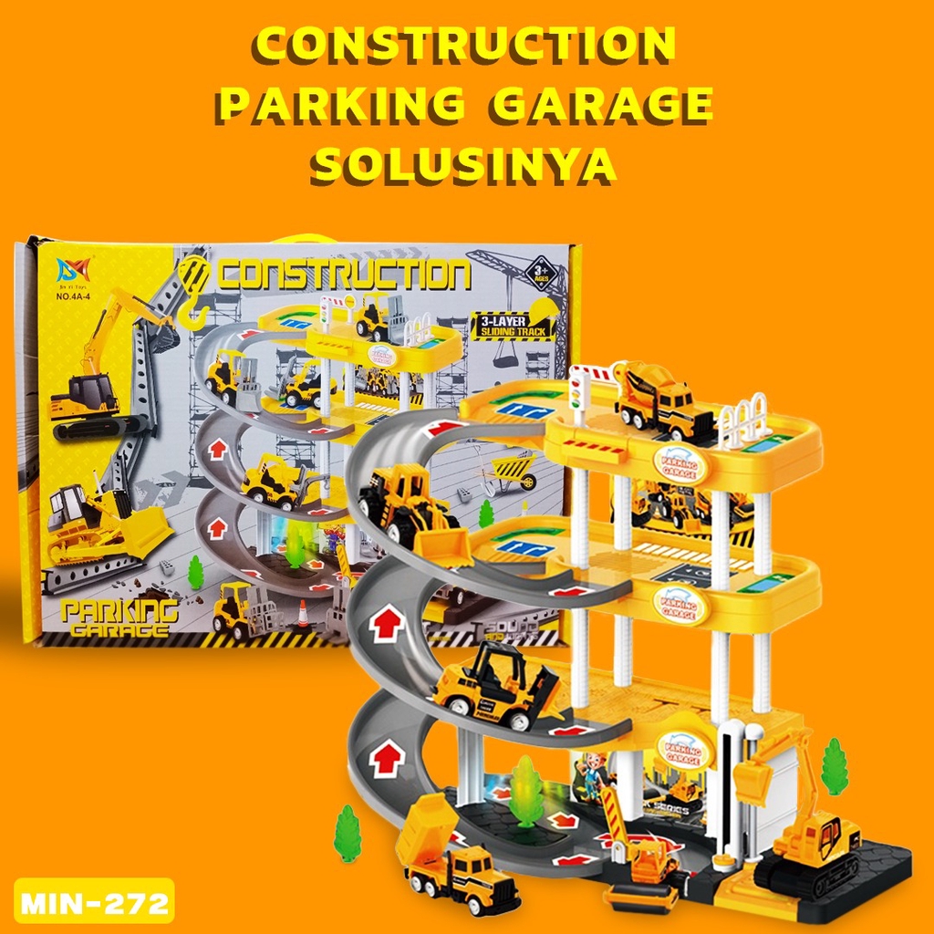 PARKING GARAGE . Construction Play Set Die Cast Construction Mainan Anak Diecast Beko Alat Berat