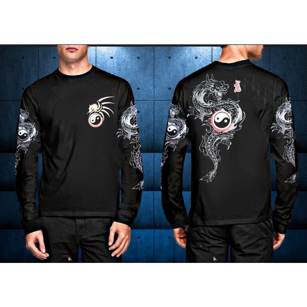 Kaos Distro Yin Yang Dragon Lengan Panjang / Kaos Pria / Baju Pria / Atasan Pria Wanita