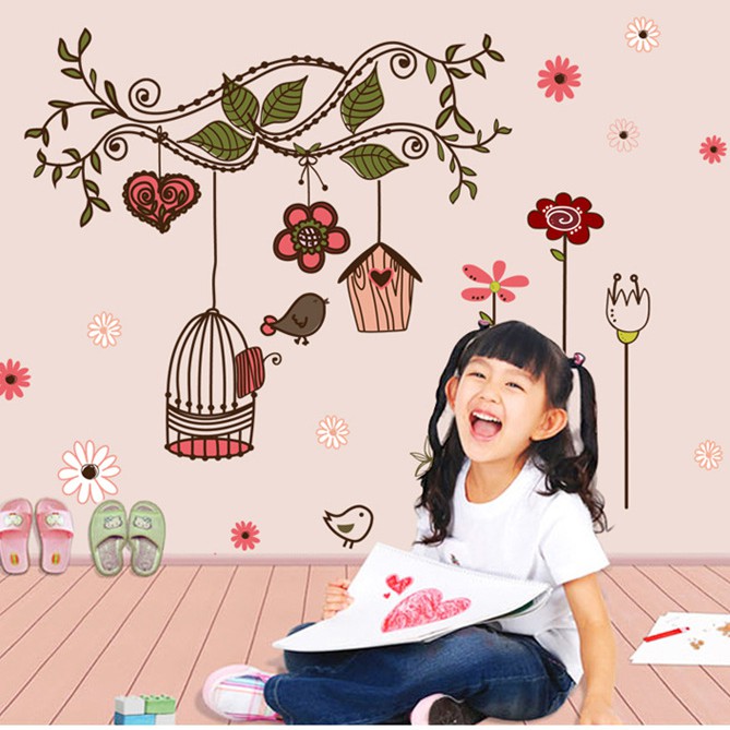 RELIZA WALLSTICKER SANGKAR BURUNG BIRDS CAGES BUNGA STIKER DINDING AY7102