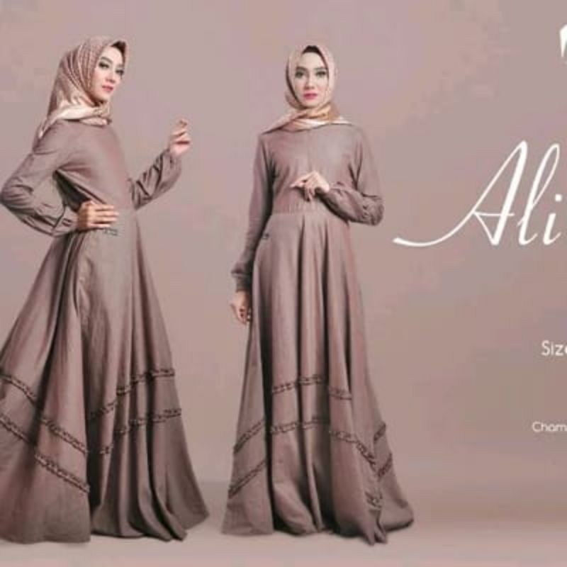 Damoza Aliya,gamis cantik mewah,Aliya brown,gamis busui promo