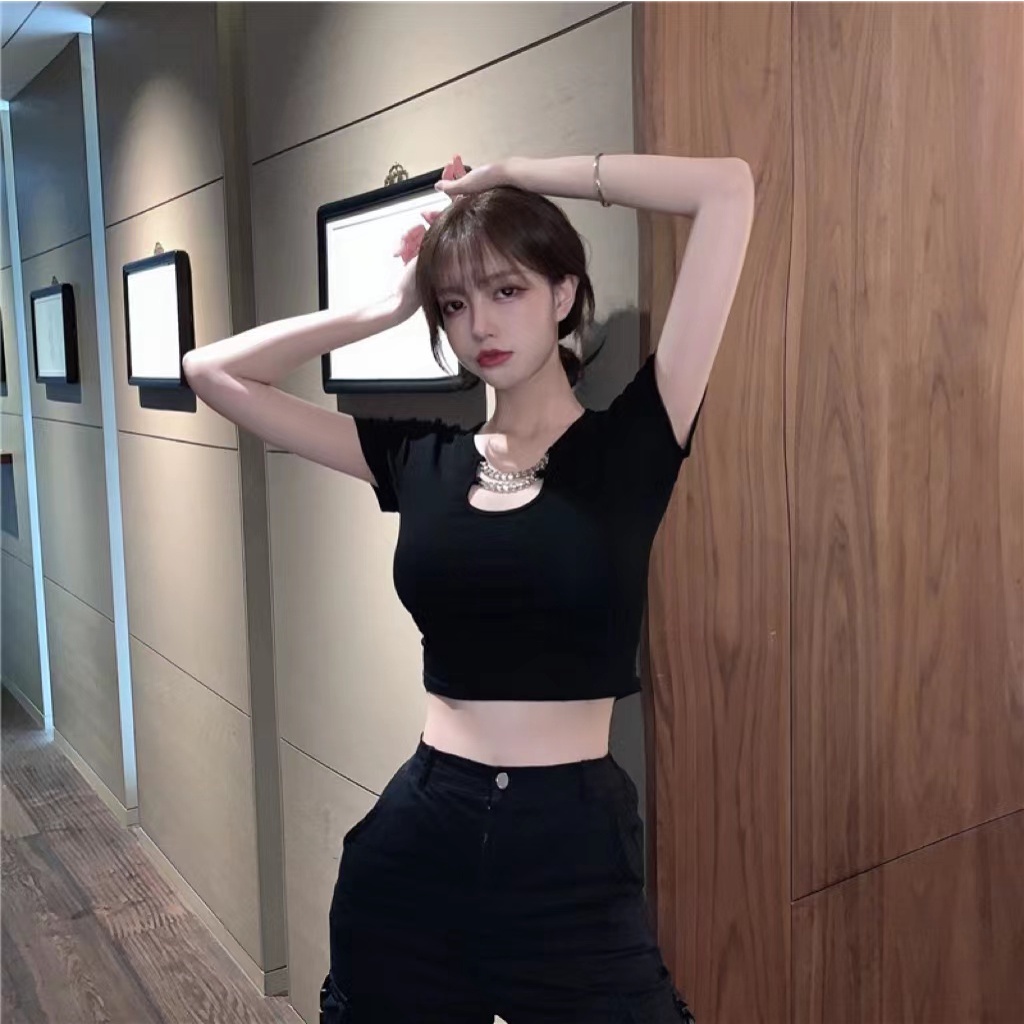 Korean Short Sleeve Crop Top Female Summer Wanita Lengan Pendek 2212