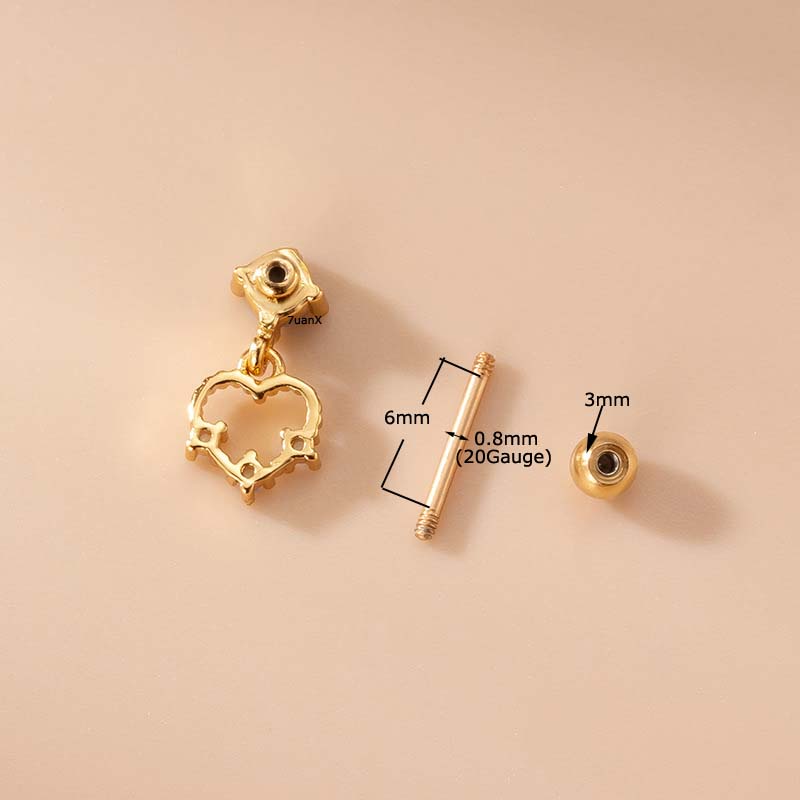 1pc Anting Tindik Bentuk Hati Hollow Ukuran 6mm Untuk Wanita