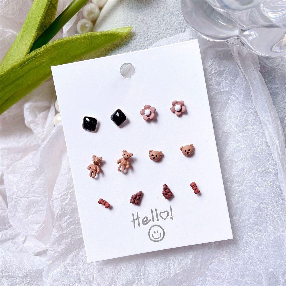 Anting Geometris Nanas Wanita Korea Fashion Sederhana Aksesoris Cantik 6pasang/set Anting Kecil