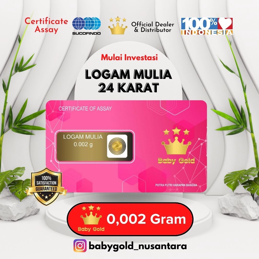 LOGAM MULIA Emas mini batangan 0.001 gram 24 karat minigram gold asli 0.002 gram 0.005 gram 0.01  Distributor Bandung-BG Pink >50pcs++