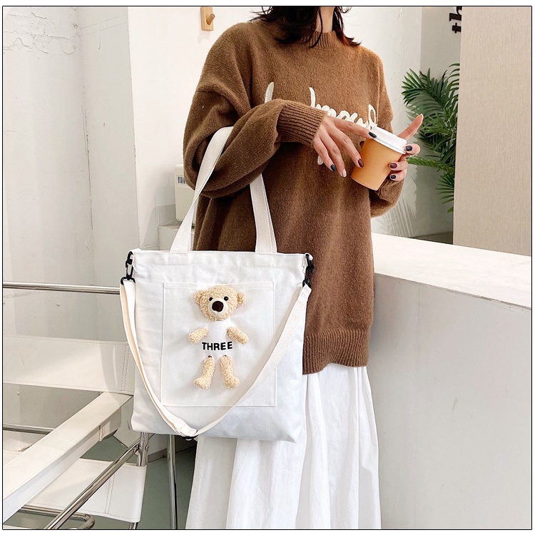 [littlecrab] Tote Bag Beruang Lucu Teddy Bear Unisex Totebag Timbul Unik Resleting Berkualitas Tas Tote Kuliah Sekolah Big Capacity Korean Style