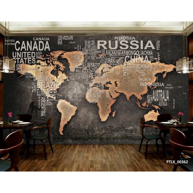 Wallpaper Dinding 3D Custom Peta Dunia (PLTX-00362)
