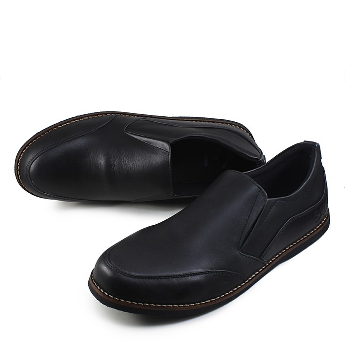 Sauqi Footwear Jager Slip on Leafers Sepatu Pria Slop Sepatu Kulit Asli Hitam