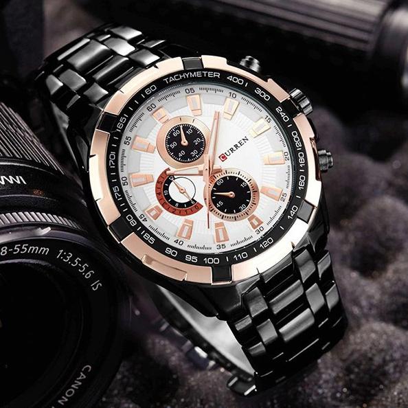Terbaru.. CURREN 8023 Jam Tangan Pria Analog Stainless Steel Chronograph Tidak Aktif ALL-TIME CURREN