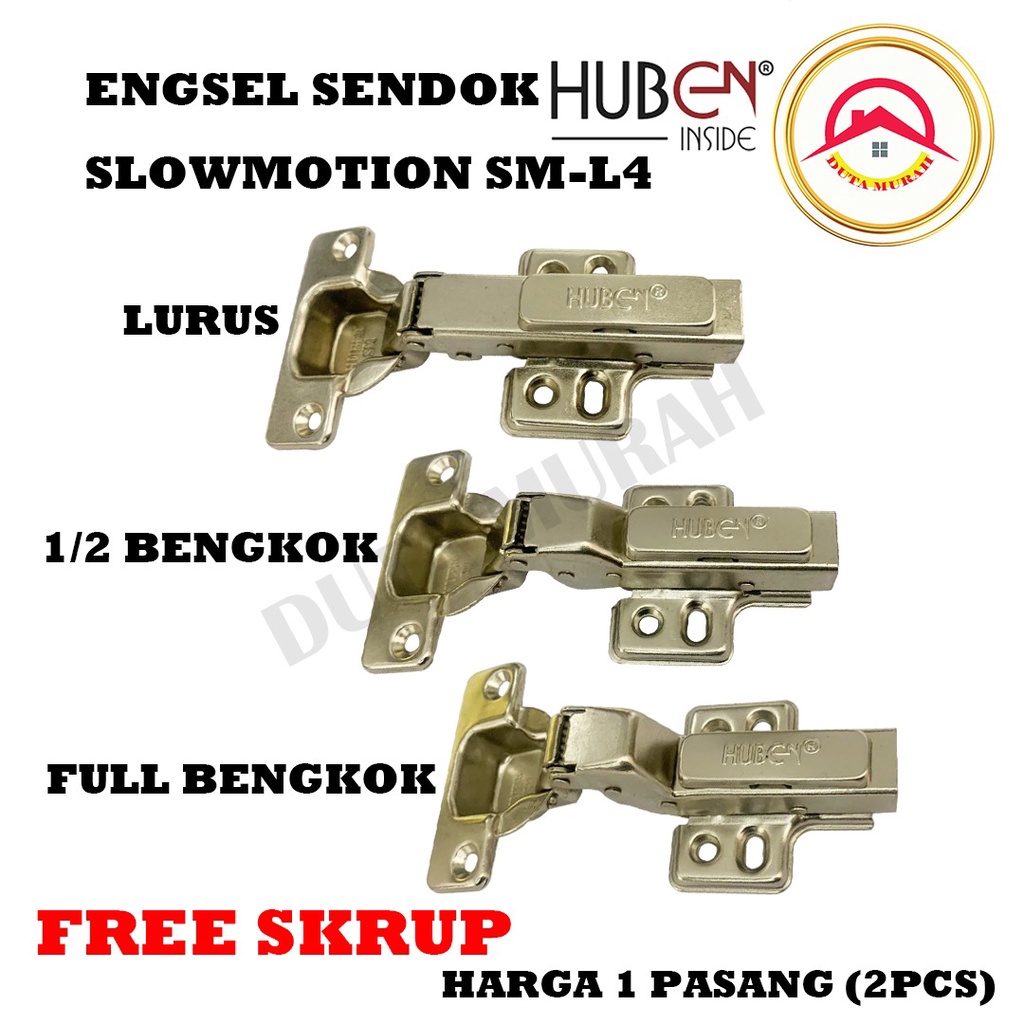 Engsel Sendok HUBEN SLOWMOTION LUBANG 4 SM-L4 (Lurus / Setengah / Full Bengkok Bungkuk) HARGA 1PASANG(2PCS)