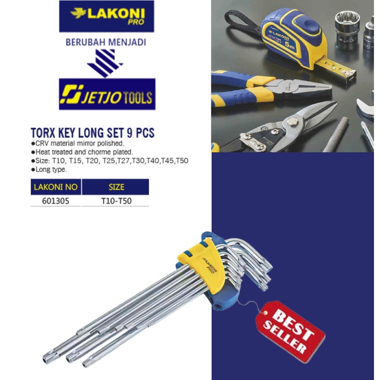 Kunci L set panjang / Torx Key Long Set 9 pcs LAKONI PRO / JETJO TOOLS 601305