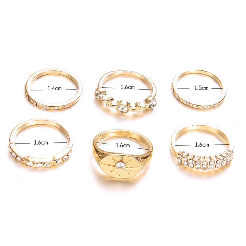 Hu Hu Hu Hu Hu Alat Bantu Pasang Kacamata♡ 6pcs / Set Cincin Wanita Bentuk Matahari Aksen Berlian Imitasi Untuk Pesta