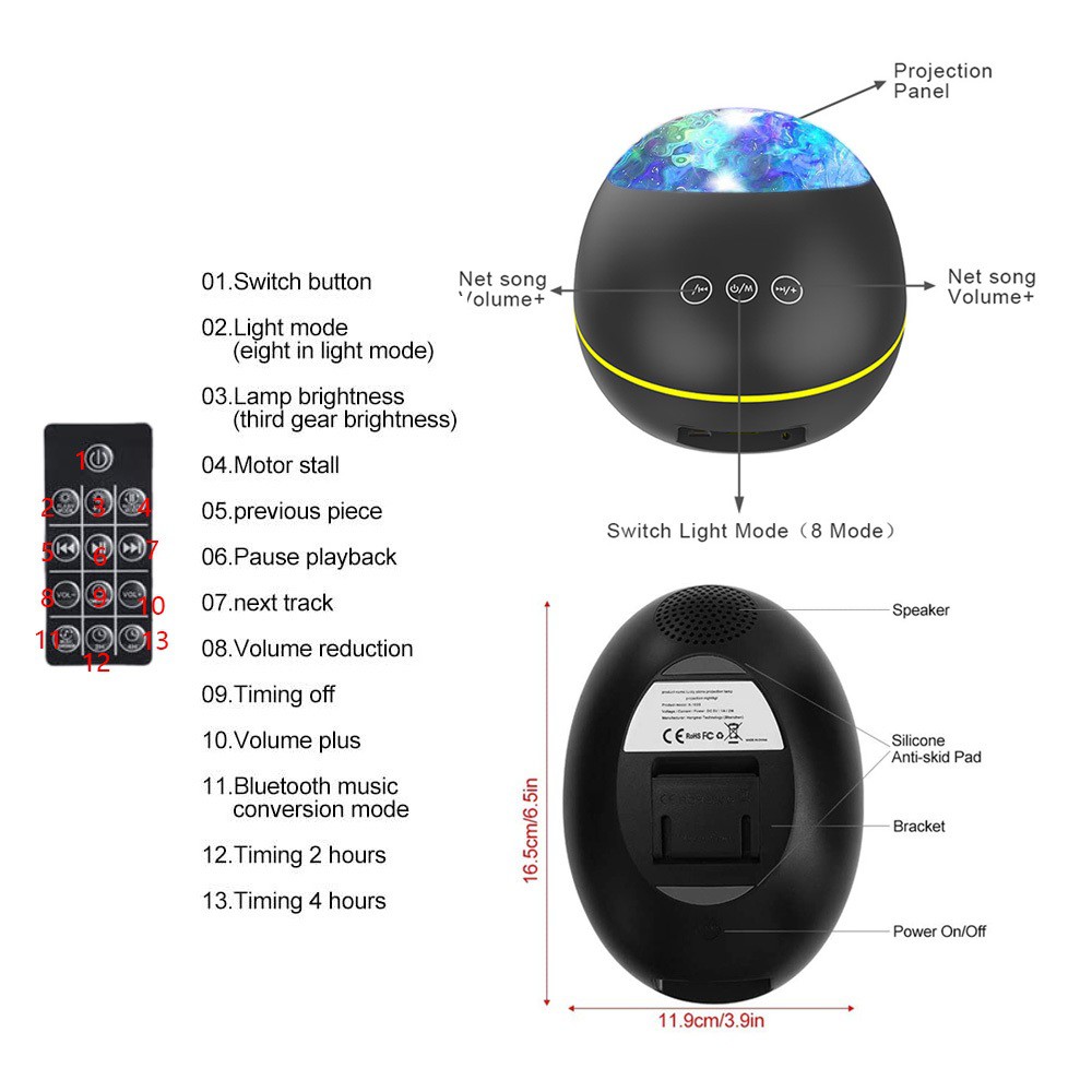 Lucky Stone Night Light Projection Lamp with Speaker and Remote - Lampu Proyektor Warna-Warni Keren