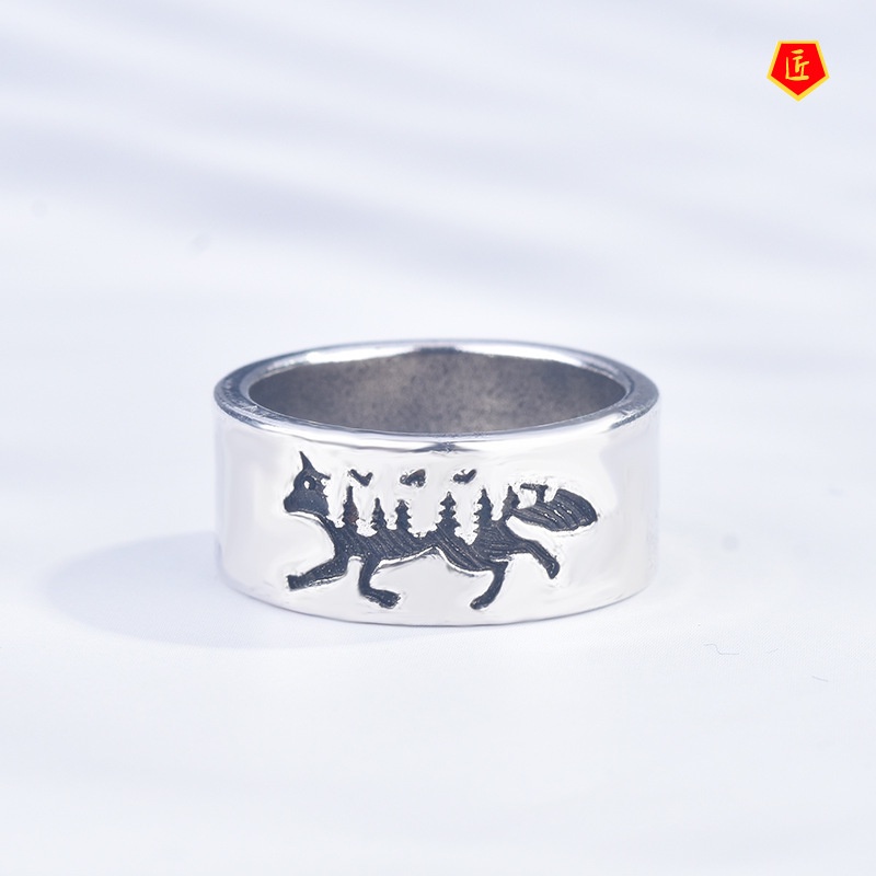 [Ready Stock]925 Silver Retro Simple Carved Forest Fox Ring