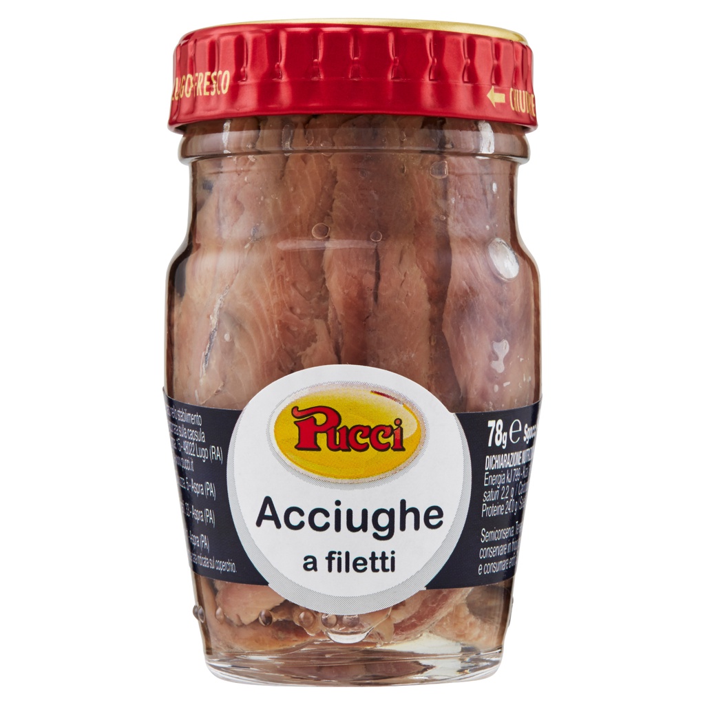 

PUCCI ACCIUGHE A FILETTI 78G | DAGING | KALENG | MAKANAN | IKAN | BEKU | SEAFOOD