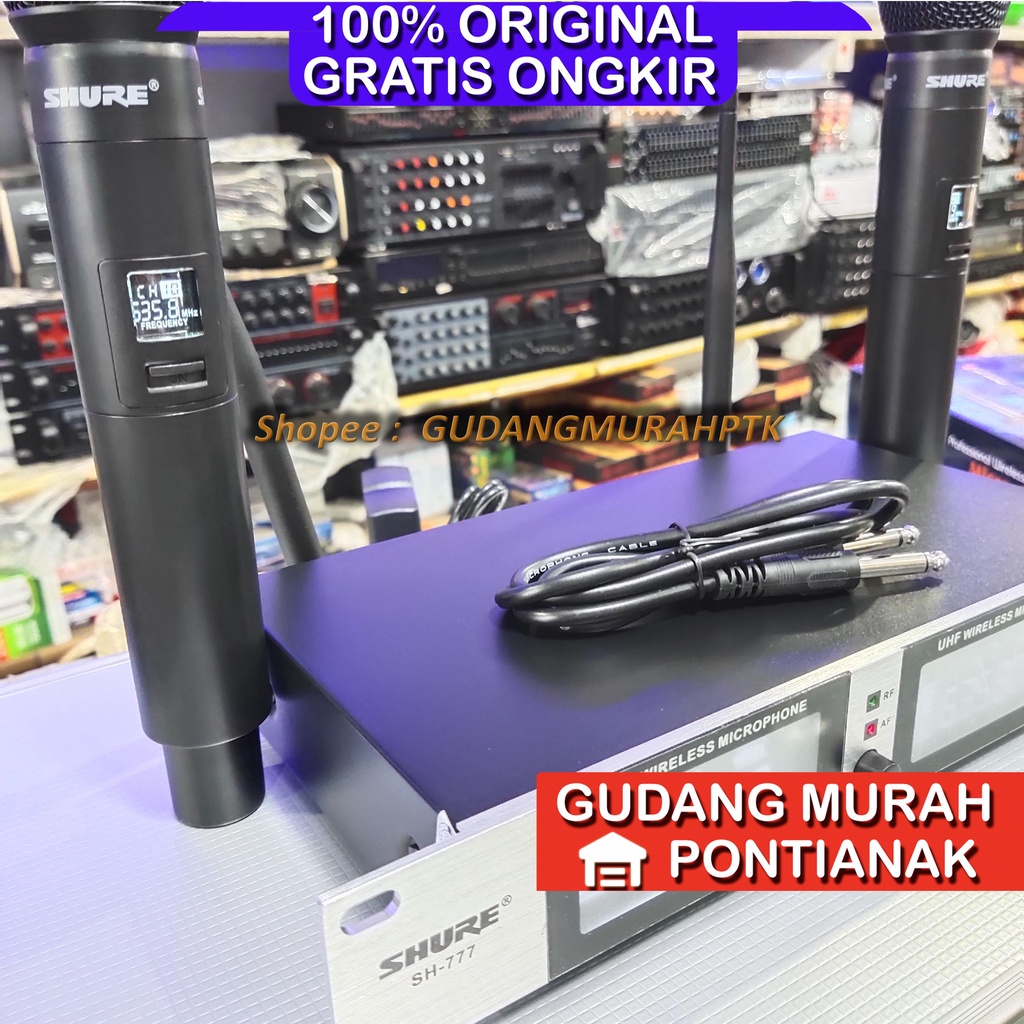 Mic Shure SH 777 2 Mic Wireless tanpa Kabel Koper Besi Kualitas Profesional mikropon bagus microphone