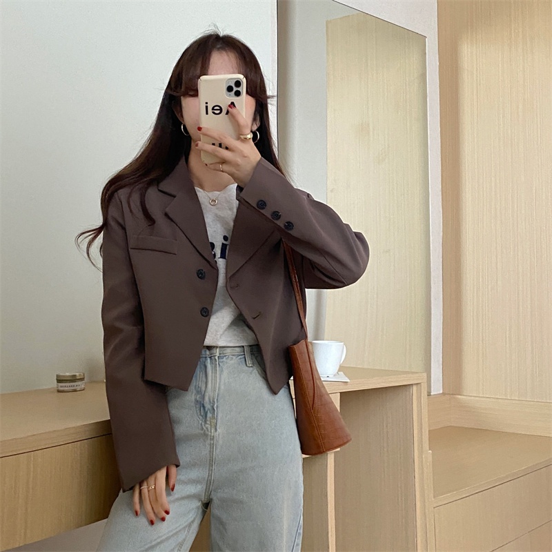 [chaoo.id] V-neck korean style outer basic crop top jaket lengan panjang jaket wanita