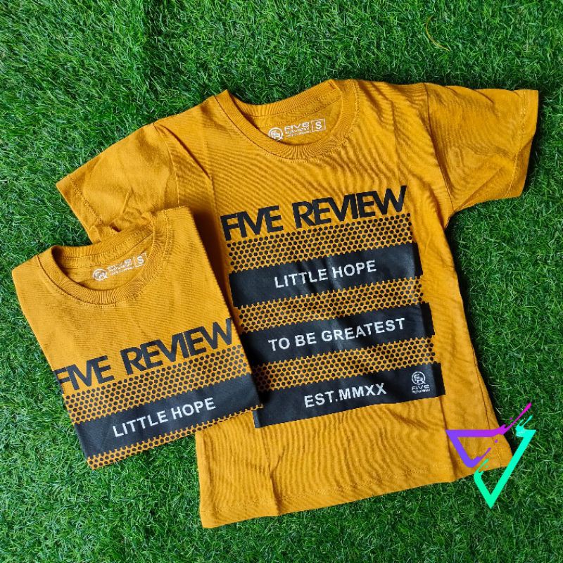 Baju / Kaos Distro Anak Laki Laki dan Perempuan / FIVE REVIEW / Atasan / Kaos Oblong Motif FR Kuning