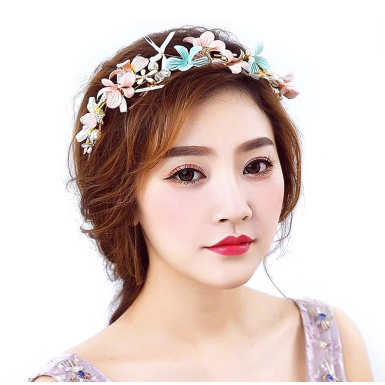 Deartiara Tiara Aksen Bunga + Mutiara Warna Pink Untuk Aksesoris Rambut Pengantin Wanita