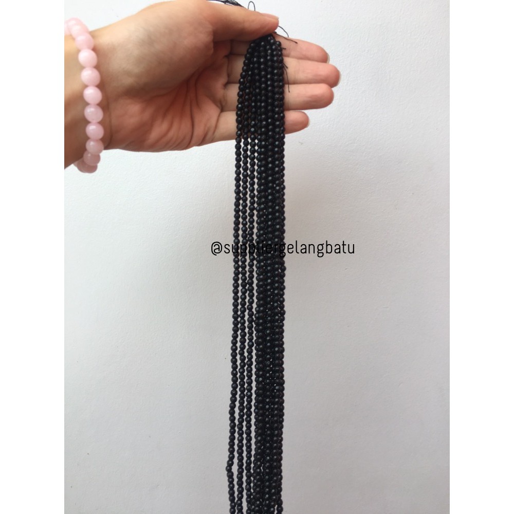 Batu black onyx FACET 4mm CUTTING bahan gelang kalung akik hitam asli supplier aksesoris pria wanita